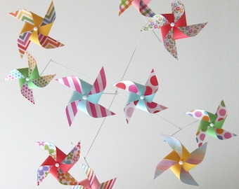 Baby Girl Mobile / Pinwheel Mobile / Nursery Mobile / Crib Mobile / Red, Yellow, Blue, Green and Pink: Flower Girl