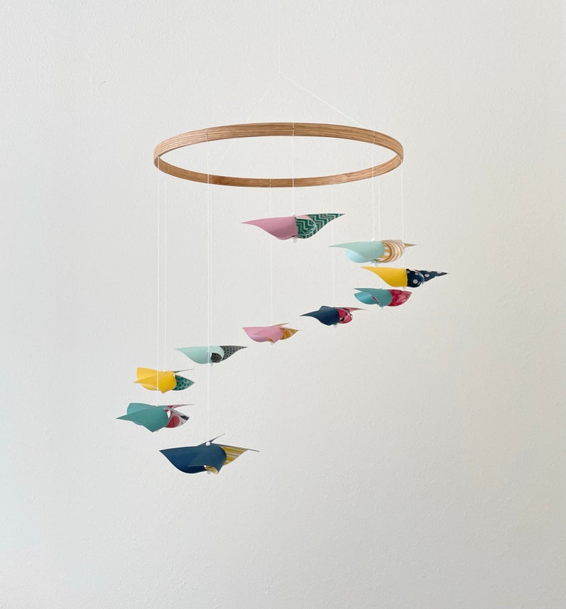 Unique Minimalist Baby Crib Mobile for an Aqua, Navy, Teal, Yellow, Pink Nursery: Sassafras image 3