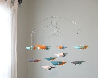 Pinwheel Baby Crib Mobile for a Blue, Orange, Turquoise, Grey and White Nursery: Tallulah