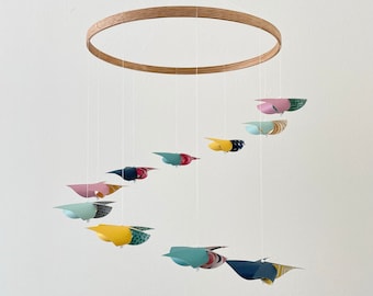 Unique Handmade Baby Crib Mobile for an Aqua, Navy, Teal, Yellow, Pink Nursery: Sassafras