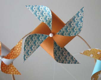 Baby Boy or Girl Mobile / Nursery Mobile / Crib Mobile / Pinwheel Mobile / Blue, Orange, Turquoise, Grey and White: Tallulah