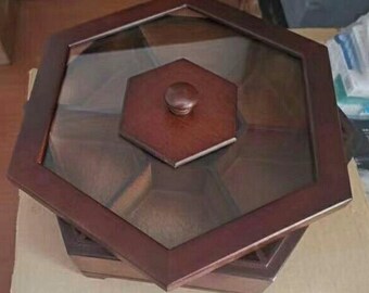 Octagonal Wooden Candy Box with Glass Lid Chic Treat Container Stylish Home Decor