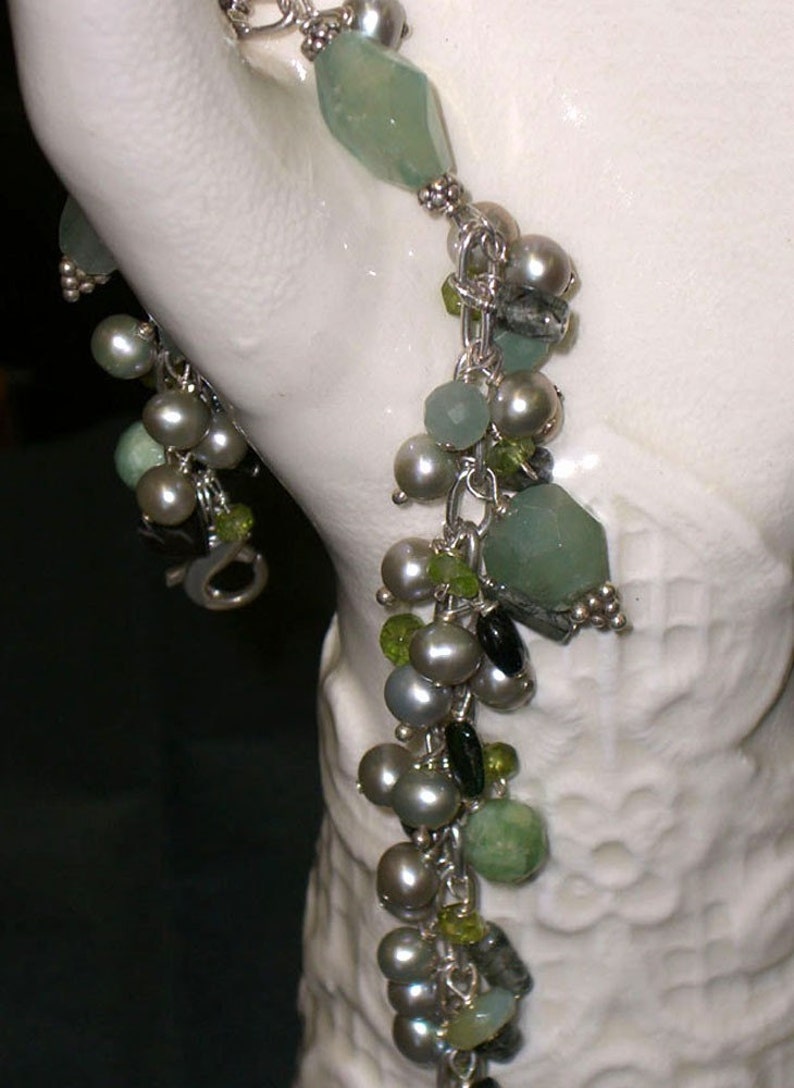 SALE-Aquamarine, Tourmaline, Peridot, Amazonite, Quartz and Pearl Pearl Bracelet image 2