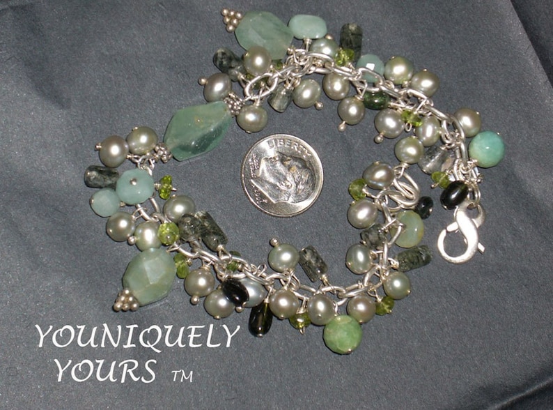 SALE-Aquamarine, Tourmaline, Peridot, Amazonite, Quartz and Pearl Pearl Bracelet image 1