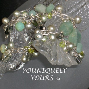 SALE-Aquamarine, Tourmaline, Peridot, Amazonite, Quartz and Pearl Pearl Bracelet image 3