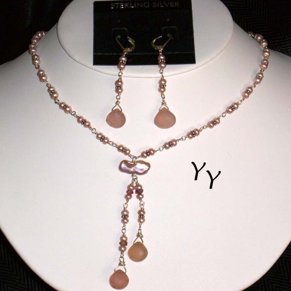 Think Pink-Pearls, Chalcedony and Tourmaline Lariat Necklace