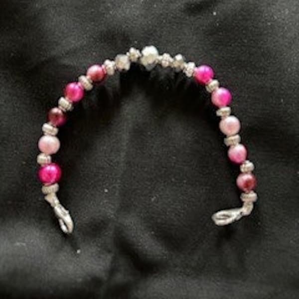 Stretchy Medical ID bracelet with faux pearls and faceted beads.  Lobster clasps fit most medical id tags.