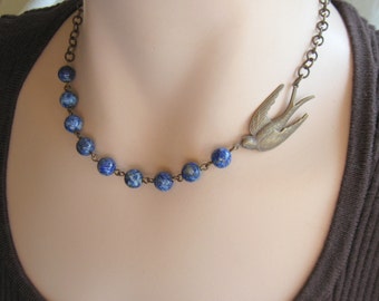Blue bird Necklace, BlueBird Necklace, Nature Jewelry, Woodland Jewelry, Bird Watcher, Nature Lover, Gemstone Necklace