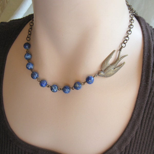 Blue bird Necklace, BlueBird Necklace, Nature Jewelry, Woodland Jewelry, Bird Watcher, Nature Lover, Gemstone Necklace