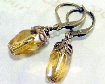 Topaz Earrings, Glass Topaz Earrings, Vintage Style, Gift for Her Jewelry