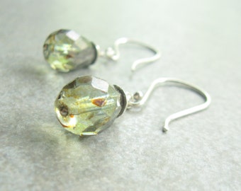 Earth Green Sterling Silver Earrings, Sage Green, Translucent, Earth Tones, Gift for Her Jewelry