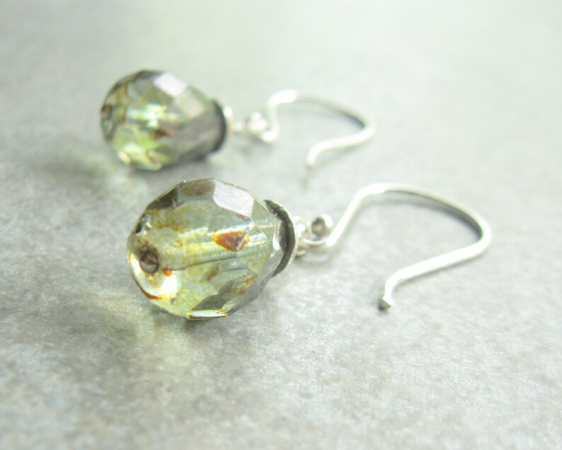 Mossy Green Sterling Silver Earrings Sage Green Translecent Earth Tones Gift for Her Jewelry