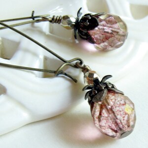 Rose and Gold Iridescent Brass Earrings Shabby Chic Cottage Style Mothers Day Outdoor Wedding Garden image 2