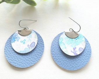 Blue Floral Earrings, Pastel Blue Earrings, Fresh Floral Earrings, Circle Earrings, gift for Aunt