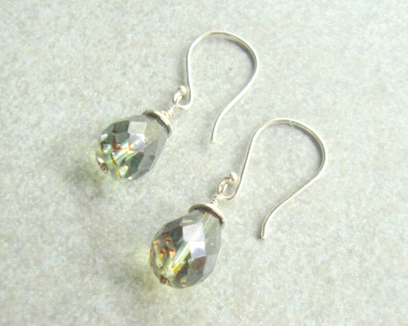 Mossy Green Sterling Silver Earrings Sage Green Translecent Earth Tones Gift for Her Jewelry