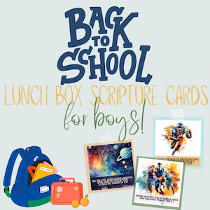 May include: A set of lunchbox scripture cards for boys. The cards feature colorful illustrations and inspirational quotes from the Bible. The cards are perfect for encouraging young boys and helping them to grow in their faith.