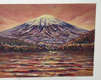 ORIGINAL KUNST Einzigartiges Öl- und Acryl-Texturgemälde „Mount Fuji, Japan“ von Washington Mixed Media