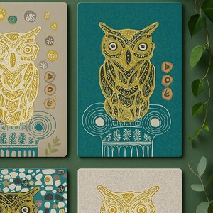 Set di cartoline gufo Atena (confezione da 12) – Serie Sunlit