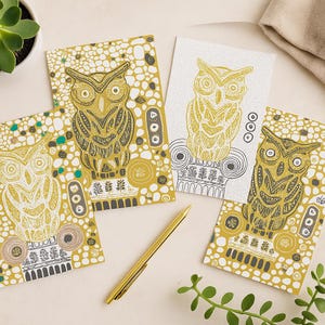 Echantillonneurs de cartes postales Athena Owl (paquet de 6) - De la lumière à l'ombre