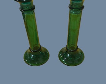 Indiana Glass Evergreen Bud Vase / Kegel Kerzenhalter 17,8 cm Vintage 2er-Set