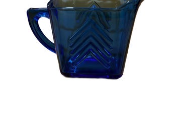 Vintage Hazel Atlas Chevron Cobalt Blue Glass CREAMER  3” Tall