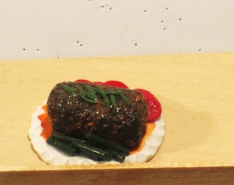 Miniature Meatloaf on platter   Dollhouse food