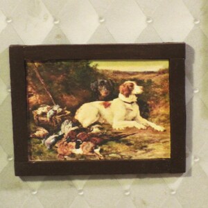 Miniature painting Hunting Dogs  Dollhouse item