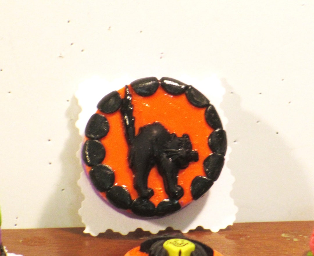 Miniature black Cat Halloween Party Cake Dollhouse Etsy