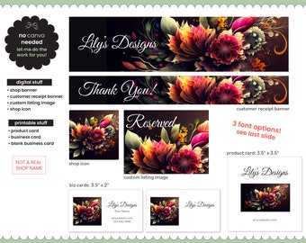 Custom Etsy Shop Design | Etsy Store Graphic Elements | Digital Customizable Shop Bundle Art | Floral Photo | Colorful Flower Arrangement