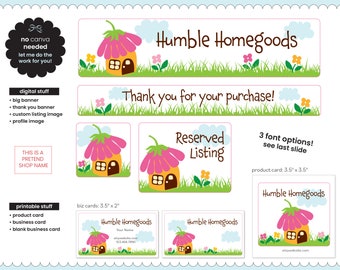 Custom Etsy Shop Design | Etsy Store Graphic Elements | Handmade Goods Shop Bundle Art | Homemade Products Theme | Business Card Design