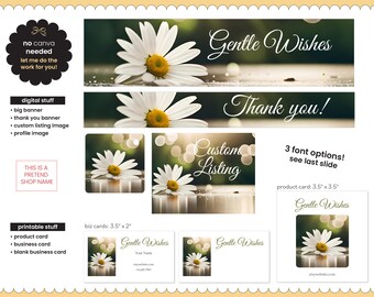 Custom Etsy Shop Design | Etsy Store Graphic Elements | Digital Customizable Shop Bundle Art | Floral Flower Photography | Daisy Photo
