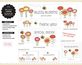 Custom Etsy Shop Design | Etsy Store Graphic Elements | Cute Flowers Flying Bee | Homemade Handmade Products Theme | Business Card Design