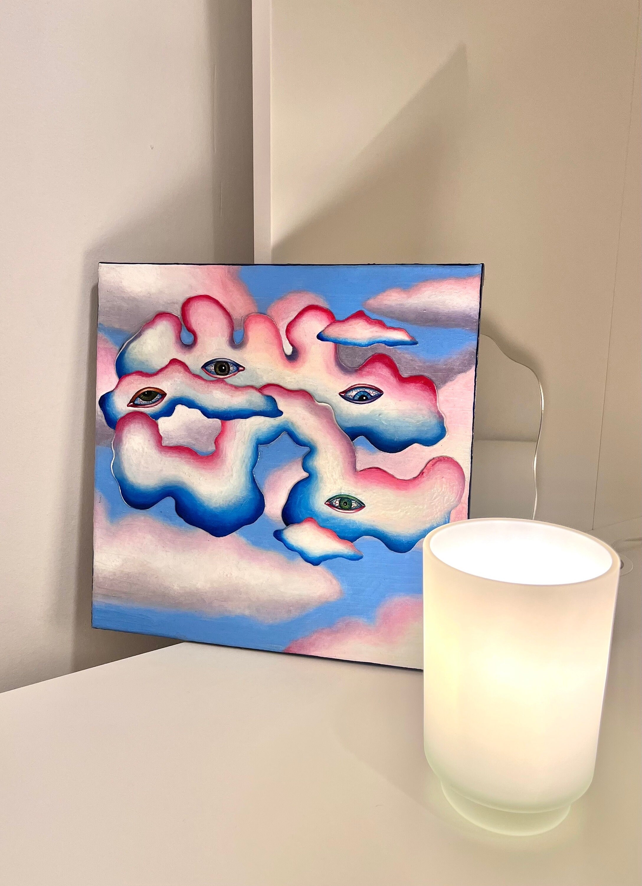 抽象的なアクリルミクストメディア絵画「空と目」 | 壁の装飾 | 部屋の