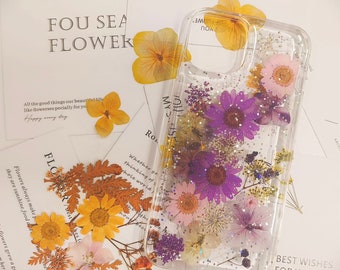 Étui pour téléphone à fleurs séchées - L'élégance de la nature dans la beauté portable, cadeau pour petite amie, cadeau d'anniversaire, cadeau pour maman, cadeau d'été