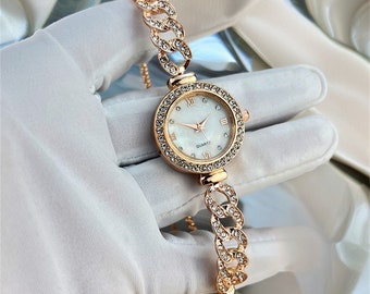 Vintage Minimalist Gold Womens Watch,Diamonds  Dainty Watch,Watch for Women, Gift For Her, Minimalist Diamonds Watch, Small Face Watch