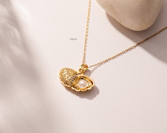 18K Gold Plated Oyster Pearl Pendant Necklace, Seashell Pearl, Hypoallergenic, Waterproof