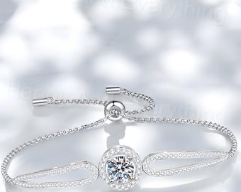 Moissanite Bracelet: 1ct Sterling Silver Adjustable Bolo Bracelet
