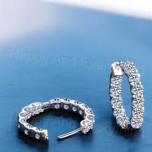 Moissanit Creolen: 925 Sterling Silber, 18k Weissgold vergoldet