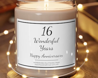 16th Anniversary Soy Candle Gift: Personalized Couple Candle
