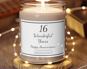 16th Anniversary Candle Gift: Personalized Soy Wax Candle