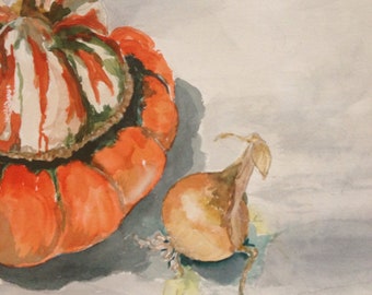 Autumn Squash Watercolor Original from Maine Artist