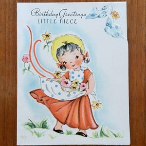 Vintage Birthday Card Greetings Little Niece Red Dress Card