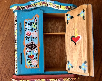 Vintage Hand Painted Dora Kuhn West German Wooden Wardrobe and Chest for Dollhouse