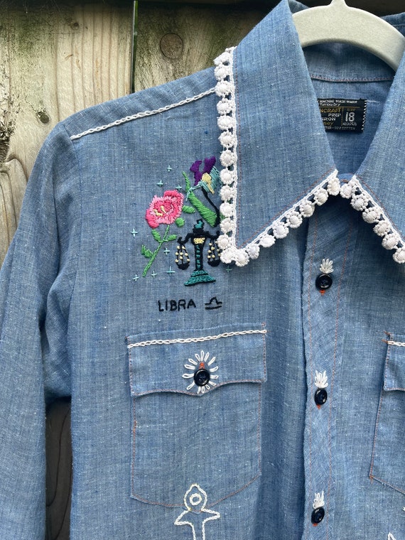 1970s Vintage Chambray Embroidered Novelty Shirt - Etsy