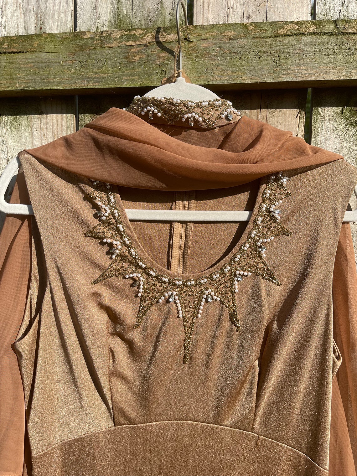 Brown Beaded Strap Open Back Maxi Dress