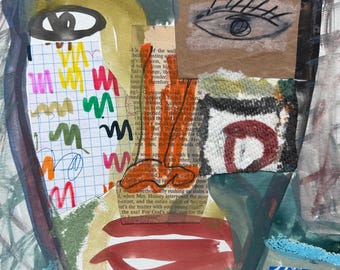 Original Handmade mixed media collage art if a face