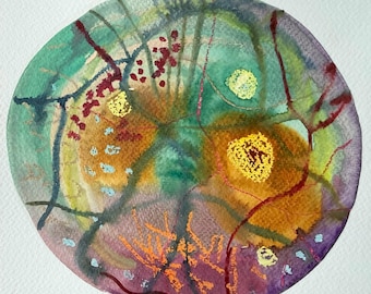 Original mixed media watercolor on archival watercolor paper of an eye/retina