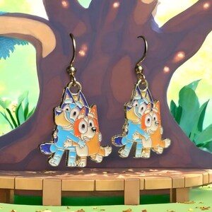 Blue Heeler Cartoon Dog Earrings - Gold Stainless Steel