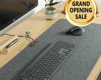 100% Wool Felt Desk Mat with Cable Holder, Bi-Color Felt Handcrafted in Germany