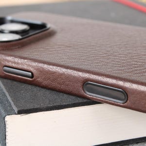 iPhone 16 Pro Leather Case | Handmade iPhone Cover | Metal Camera Ring & Button | Premium slim phone case with camera button image 6